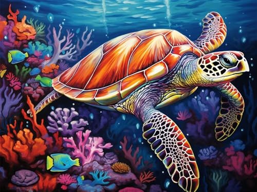 Malen Nach Zahlen Erwachsene Schildkröte, Paint by Numbers Malen Nach Zahlen, DIY Handgemalt Ölgemälde Leinwand Kits Mit Pinseln und Acrylfarbe für Anfänger Wand Dekor 120x80cm (rahmenlos) -PT560 von LLWYH