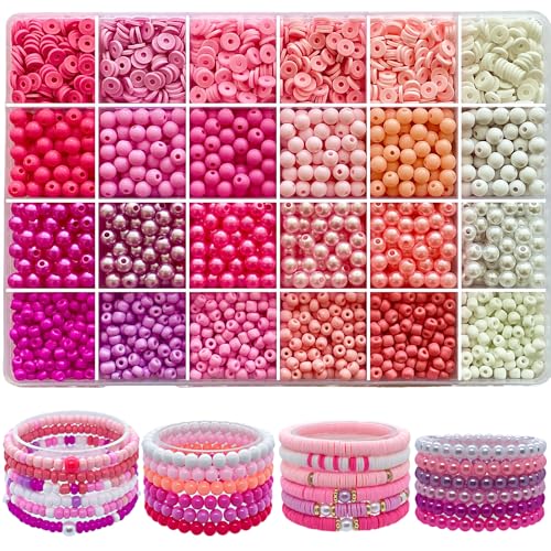 LLchunyun Rosafarbene Perlen für Armbänder, rosa Tonperlen, Rocailles für Schmuckherstellung, rosa Perlen, rosa Acryl-Armbänder, Glasperlen, Kunststoffperlen, Freundschaftsarmbandperlen für Erwachsene von LLchunyun