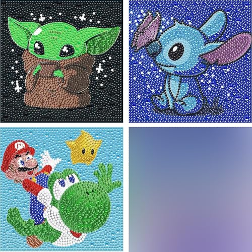 LMAZG Diamond Painting Kinder, 4 Pack Diamant Painting Bilder Kinder，Edelsteinkunst füR Kinder, Crystal Diamond Painting, DIY Voller Crystal Strass Diamantmalerei Set für Kinder von Lulizzie