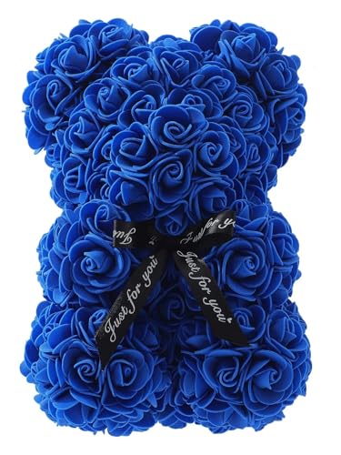 1 x künstliche Blume, ewige Rose, Teddybär für Mutter, Muttertag, Geburtstag, Valentinstag, Jahrestag, Geschenke und Dekorationen (Marineblau) von LMDO