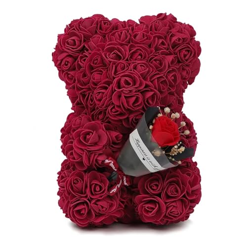 1 x künstliche Blume, ewige Rose, Teddybär für Mutter, Muttertag, Geburtstag, Valentinstag, Jahrestag, Geschenke und Dekorationen (Wein) von LMDO