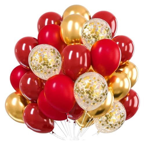 Goldfarbene Konfetti-Luftballons, Latex-Ballon, Babyparty, Globos, für Erwachsene, Jahrestag, Hochzeit, Geburtstag, Party, Dekoration, 25,4 cm, Rot, 30 Stück von LMDO