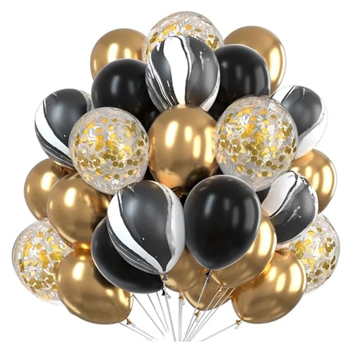 Goldfarbene Konfetti-Luftballons, Latex-Ballon, Babyparty, Globos, für Erwachsene, Jahrestag, Hochzeit, Geburtstag, Party, Dekoration, 25,4 cm, Schwarz, 30 Stück von LMDO