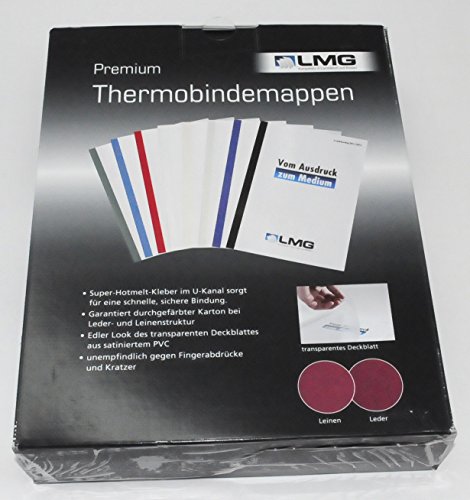 LMG LMG-BMDLM-GRA-R3 Premium Thermobindemappe Lederstruktur mit matter Vorderseite, 3 mm, 50 Stück von LMG