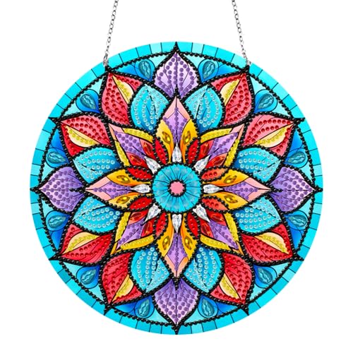 LMIX DIY Mandala Diamond Painting Hanging Pendant Decor Wreath Kits Rhinestone Diamond Art Window Ornament Home Garden Wall Hanging Kits von LMIX