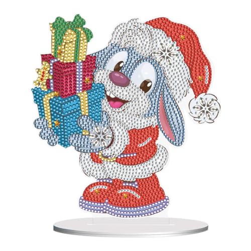 LMIX Diamond Painting Christmas Rabbit Table Top Ornaments Kit DIY 5D Bunny Diamond Art Christmas Desktop Decorations Mosaic Arts Crafts for Home Dining Room Tabletop Decor von LMIX