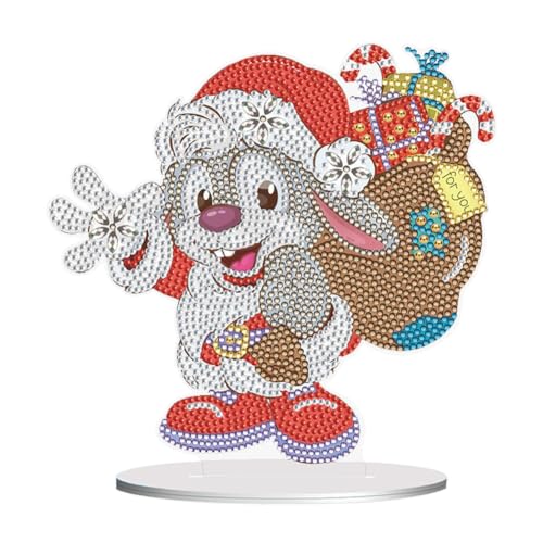 LMIX Diamond Painting Christmas Rabbit Tabletop Ornaments Kit DIY 5D Bunny Diamond Art Christmas Desktop Decorations Ornaments Mosaic Arts Crafts for Home Dining Room Tabletop Decor von LMIX