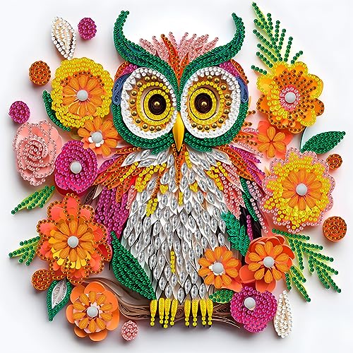 LMIX Papier Quilling Diamant Malerei Kits, Eule Diamant Kunst Kit, Malen nach Zahlen für Erwachsene und Anfänger, 5D Teilbohrer Diamant Malerei Kits für Erwachsene für Wanddekoration 30x30cm von LMIX