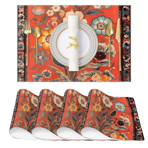 LMMIXEE Chinoiserie Tischsets 4er Set Ikat Antik Vintage Wolle von Siam Rutschfeste Frühling Tischsets Asiatische Rustikale Tischplatte Dekor für Esszimmer Küche Bankett Zuhause Hochzeit Party von LMMIXEE