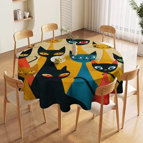 LMNGH Tischdecke, wasserdicht, runde Tischdecke für Küche, eine Gruppe von Katzen, knitterfreie Tischdecken, Tischdecke, faltbare Tischdecke für Heimdekoration von LMNGH