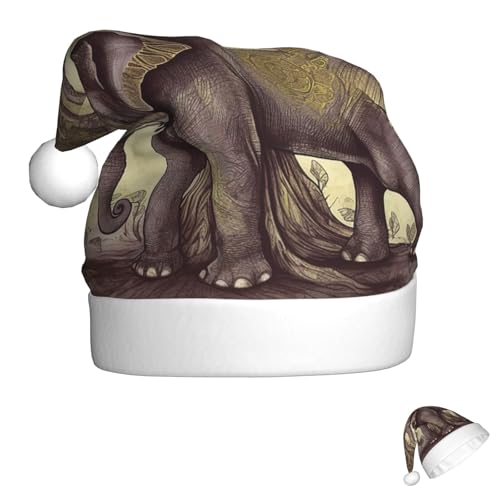 LMNGH Weihnachtsmütze, Uni, Erwachsene, Plüsch, Weihnachtsmütze, asiatischer Elefant mit Baum, Weihnachtsmannmützen für Party, Urlaub von LMNGH