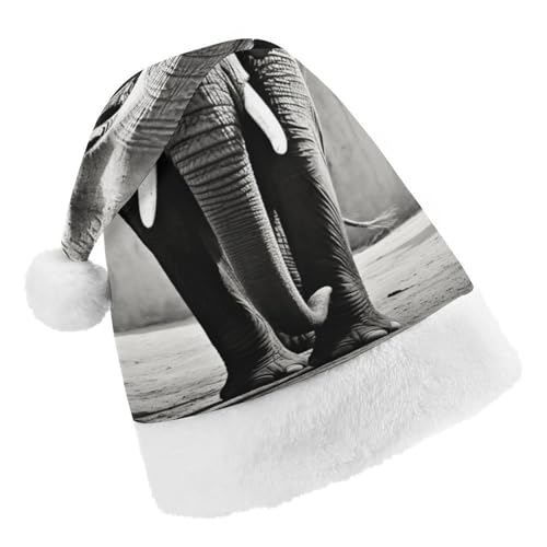 LMNGH Weihnachtsmütze, Unisex, Erwachsene, Plüsch, Weihnachtsmütze, Schwarz und Weiß, Elefant, Weihnachtsmannmützen für Party, Urlaub von LMNGH