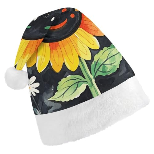 LMNGH Weihnachtsmütze, Unisex, Erwachsene, Plüsch, Weihnachtsmütze, Sommer-Sonnenblume, Weihnachtsmannmützen für Party, Urlaub von LMNGH