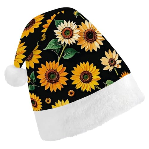 LMNGH Weihnachtsmütze, Unisex, Erwachsene, Plüsch, Weihnachtsmütze, Sonnenblume, Blume, Weihnachtsmannmützen für Party, Urlaub von LMNGH