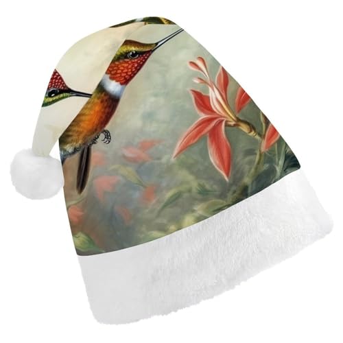 LMNGH Weihnachtsmütze, Unisex, Erwachsene, Plüsch, Weihnachtsmütze, schöne Kolibris, Weihnachtsmannmützen für Party, Urlaub von LMNGH