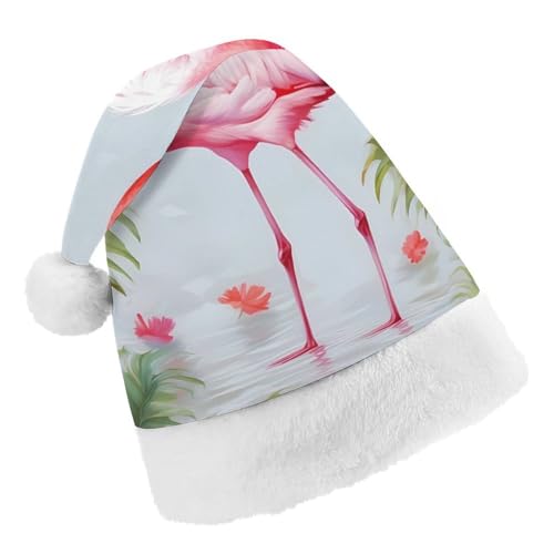 LMNGH Weihnachtsmütze, Unisex, Erwachsene, Plüsch, Weihnachtsmütze, weißer Flamingo, Weihnachtsmannmützen für Party, Urlaub von LMNGH