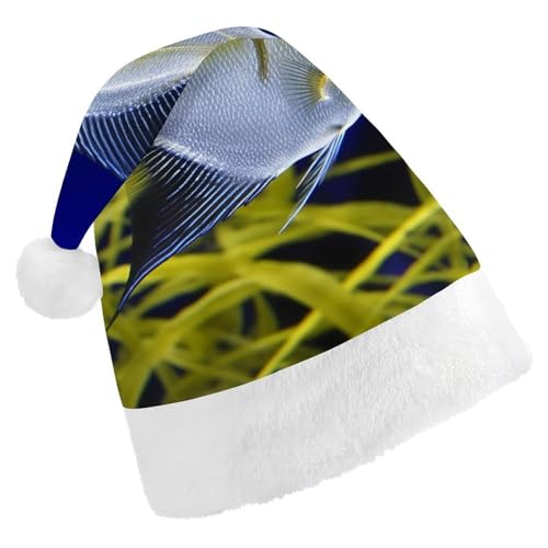 LMNGH Weihnachtsmütze, Unisex, Erwachsene, Plüschmütze, Aquarium, Kaiserfisch, Weihnachtsmannmützen für Party, Urlaub von LMNGH