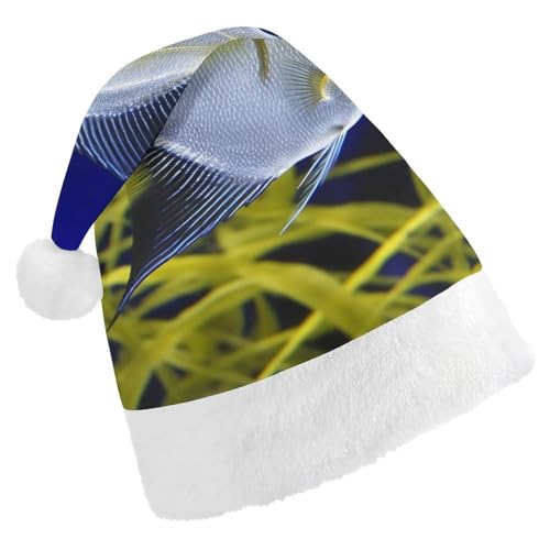 LMNGH Weihnachtsmütze, Unisex, Erwachsene, Plüschmütze, Aquarium, Kaiserfisch, Weihnachtsmannmützen für Party, Urlaub von LMNGH