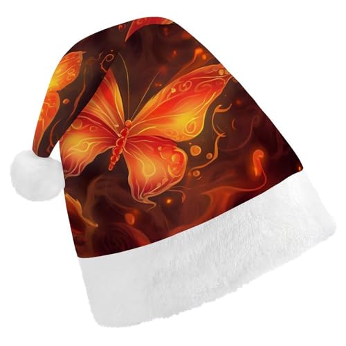 LMNGH Weihnachtsmütze, Unisex, Erwachsene, Plüschmütze, Feuerblumen, Schmetterling, Weihnachtsmannmützen für Party, Urlaub von LMNGH