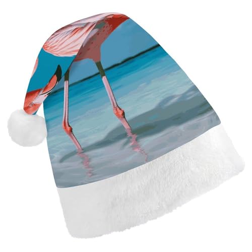 LMNGH Weihnachtsmütze, Unisex, Erwachsene, Plüschmütze, Flamingo im Wasser, Weihnachtsmannmützen für Party, Urlaub von LMNGH