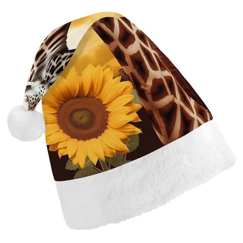 LMNGH Weihnachtsmütze, Unisex, Erwachsene, Plüschmütze, Giraffen- und Sonnenblumen-Weihnachtsmütze, für Party, Urlaub von LMNGH