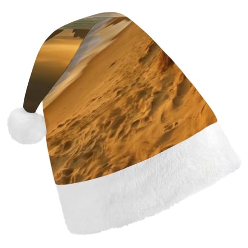 LMNGH Weihnachtsmütze, Unisex, Erwachsene, Plüschmütze, Gold, Strandlandschaft, Weihnachtsmannmützen für Party, Urlaub von LMNGH