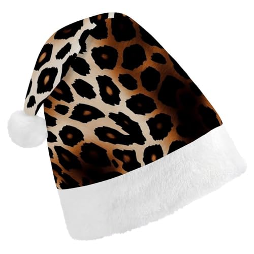 LMNGH Weihnachtsmütze, Unisex, Erwachsene, Plüschmütze, Leopardenmuster, Weihnachtsmannmützen für Party, Urlaub von LMNGH