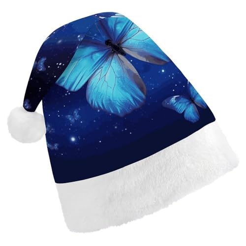 LMNGH Weihnachtsmütze, Unisex, Erwachsene, Plüschmütze, blauer Sternenhut, Schmetterling, Weihnachtsmannmützen für Party, Urlaub von LMNGH