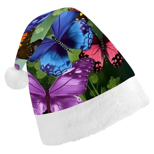 LMNGH Weihnachtsmütze, Unisex, Erwachsene, Plüschmütze, bunte Schmetterlinge, Weihnachtsmannmützen für Party, Urlaub von LMNGH