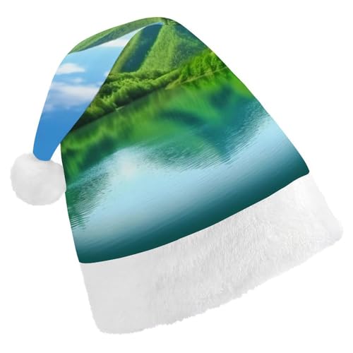 LMNGH Weihnachtsmütze, Unisex, Erwachsene, Plüschmütze, grüne Hügel und Wasser, Weihnachtsmannmützen für Party, Urlaub von LMNGH