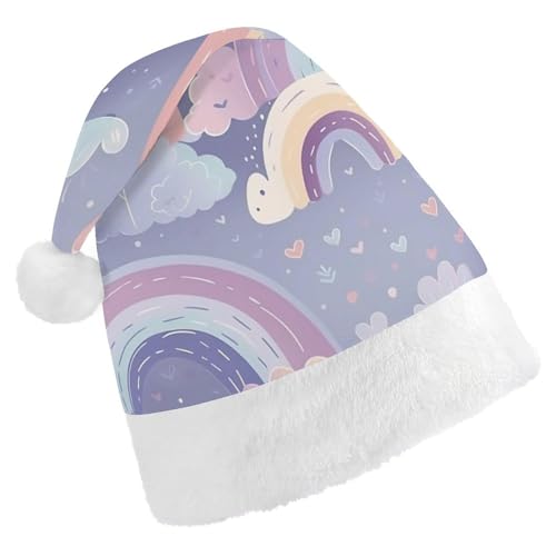 LMNGH Weihnachtsmütze, Unisex, Erwachsene, Plüschmütze, lila, Regenbogenmuster, Weihnachtsmannmützen für Party, Urlaub von LMNGH