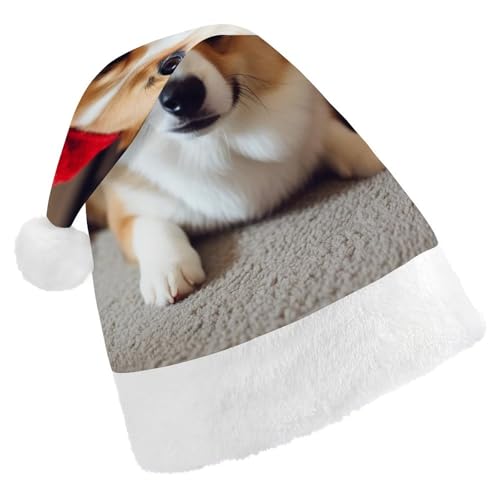 LMNGH Weihnachtsmütze, Unisex, Erwachsene, Plüschmütze, niedlich, Corgi, Weihnachtsmannmütze, für Party, Urlaub von LMNGH