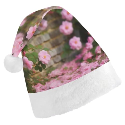 LMNGH Weihnachtsmütze für Erwachsene, Unisex, Plüsch, Weihnachtsmütze, Blume, Wand, Weihnachtsmannmütze, für Party, Urlaub von LMNGH