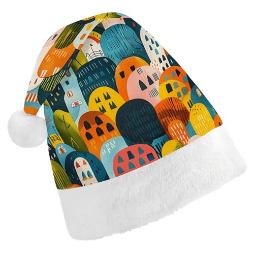 LMNGH Weihnachtsmütze für Erwachsene, Unisex, Plüsch, Weihnachtsmütze, Cartoon-Farbe, Stadt, Weihnachtsmannmützen für Party, Urlaub von LMNGH