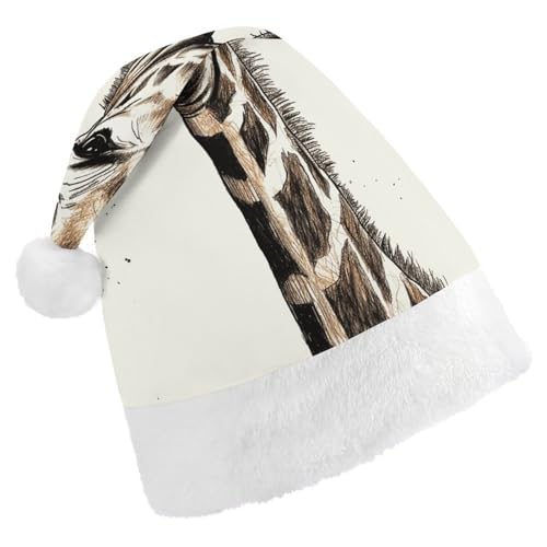 LMNGH Weihnachtsmütze für Erwachsene, Unisex, Plüsch, Weihnachtsmütze, Grafik von Giraffe, hoher Hals, Weihnachtsmannmützen für Party, Urlaub von LMNGH