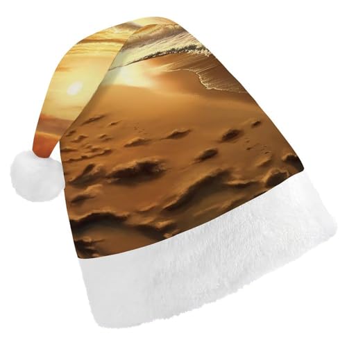 LMNGH Weihnachtsmütze für Erwachsene, Unisex, Plüsch, Weihnachtsmütze, Strand bei Sonnenuntergang, Weihnachtsmannmützen für Party, Urlaub von LMNGH