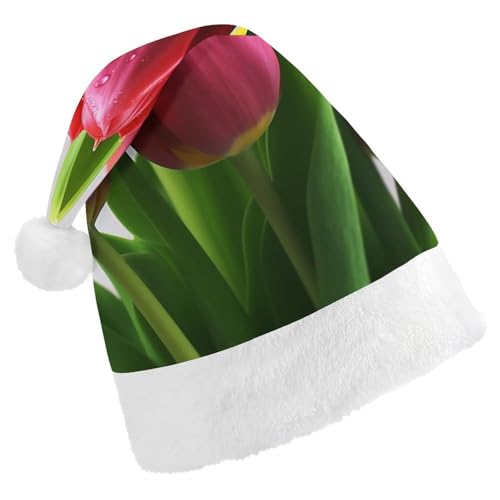 LMNGH Weihnachtsmütze für Erwachsene, Unisex, Plüsch, Weihnachtsmütze, Ulips, Blume, Weihnachtsmannmützen für Party, Urlaub von LMNGH