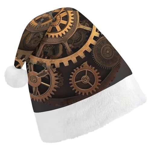 LMNGH Weihnachtsmütze für Erwachsene, Unisex, Plüsch, Weihnachtsmütze, Zahnräder, Uhr, Bronze, Jahrhundert Weihnachtsmannmützen für Party, Urlaub von LMNGH