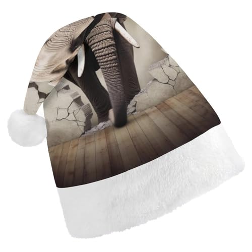 LMNGH Weihnachtsmütze für Erwachsene, Unisex, Plüsch, Weihnachtsmütze, gebrochene Wand, Elefant, Weihnachtsmannmützen für Party, Urlaub von LMNGH