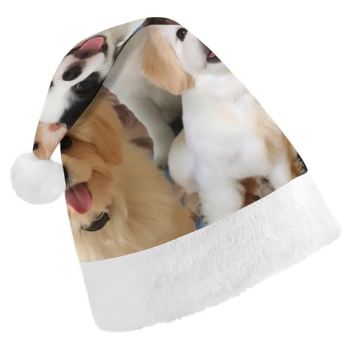 LMNGH Weihnachtsmütze für Erwachsene, Unisex, Plüsch, Weihnachtsmütze, niedliche Haustier-Hunde, Weihnachtsmannmützen für Party, Urlaub von LMNGH