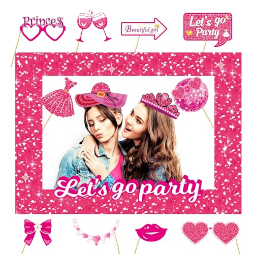 12 PCS Let's Go Party Foto Requisiten, Hot Pink Mädchen Geburtstag Dekorationen, Lets Go Party Fotorahmen, Prinzessin Puppe Thema Dekor, Geburtstag Fotobox Accessoires, für Mädchen Rosa Party Supplies von LMSHOWOWO