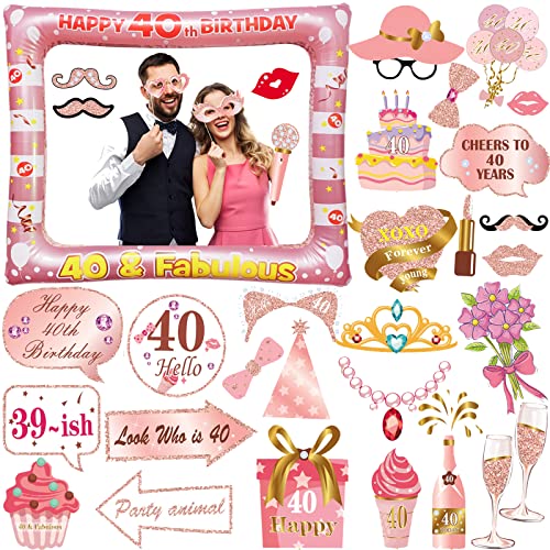 30 Stück 40. Geburtstag Deko Fotorequisiten, LMSHOWOWO Rosegold Aufblasbarer Bilderrahmen, 40 Geburtstag Foto Requisiten, Party Foto Booth Props, Geburtstag Fotobox Accessoires für Geburtstage Zubehör von LMSHOWOWO