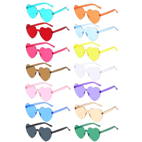 LMSHOWOWO 14 Stück Herz Sonnenbrille, Bunt Party Brille, Retro Hippie Herzförmige Brille, Lustige Partybrillen, für Teenager Herren Damen, für Geburtstagsfeier, Fasching, Karneval, Weihnachten Neujahr von LMSHOWOWO