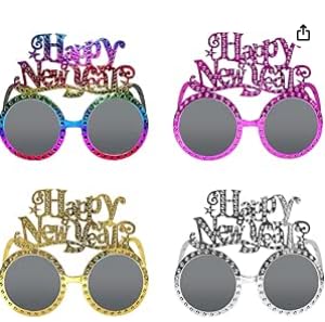 LMSHOWOWO 4Pcs 2024 Frohes Neues Jahr Brillen Party für Neujahr Sonnenbrille Weihnachten Dekorationen Glitzer Requis Photo Lustige Booth von LMSHOWOWO