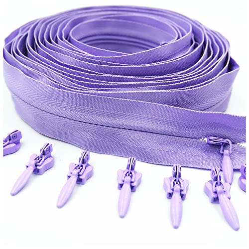 LNEMYQRS Reißverschluss 3# Unsichtbarer Nylon-Reißverschluss 5 Meter Langer Reißverschluss 10 Automatische Verriegelungsschieberegler for Kleidung Handtaschen Zipper(Light Purple) von LNEMYQRS