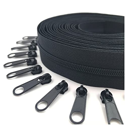 LNEMYQRS Reißverschluss 5 Meter Reißverschluss von den Yard Nylon-Spulen-Reißverschlüssen mit 10pcs-Reißverschluss-Schieberegler for Geldbörsen, Taschen und andere Nähprojekte Zipper(322 Black) von LNEMYQRS