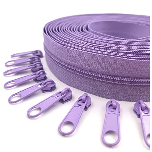 Reißverschluss 5 Meter Reißverschluss von den Yard Nylon-Spulen-Reißverschlüssen mit 10pcs-Reißverschluss-Schieberegler for Geldbörsen, Taschen und andere Nähprojekte Zipper(166 Light purple) von LNEMYQRS