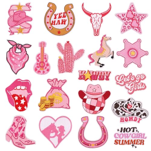 LNESEAU Cowgirl-Stickerei zum Aufbügeln für Kleidung, rosa, niedliches Western-Cowgirl-Flicken, zum Aufnähen auf bestickte Applikationen für Damen, Hut, Jeans, Rucksack, Hemd, DIY-Zubehör (Cowgirl), von LNESEAU