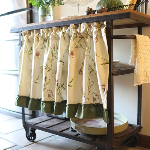 LNGFSH Küche Gardine Scheibengardine Baumwolle Leinen Bistrogardine Landhaus Beige Floral Blickdicht Kurzgardine für Küche Badezimmer Wohnmobil (BxH 130x40cm) von LNGFSH