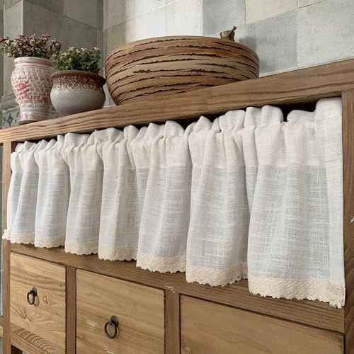 LNGFSH Scheibengardine Vintage Küche Bistrogardine Landhausstil Beige Halbtransparente Kurzgardine Café Vorhang Küchengardine Wandschrank Schiebevorhängen (100x30cm W x H) von LNGFSH